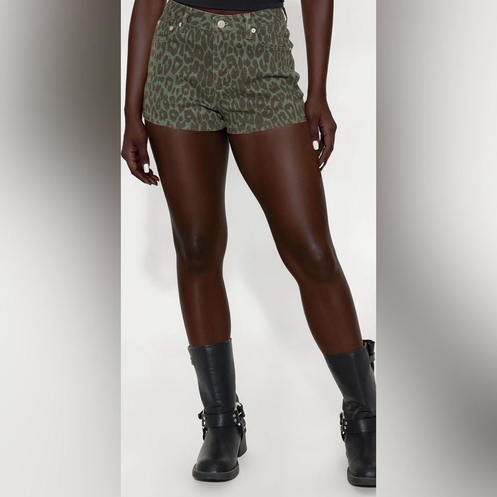 Green Leopard Print Shorts